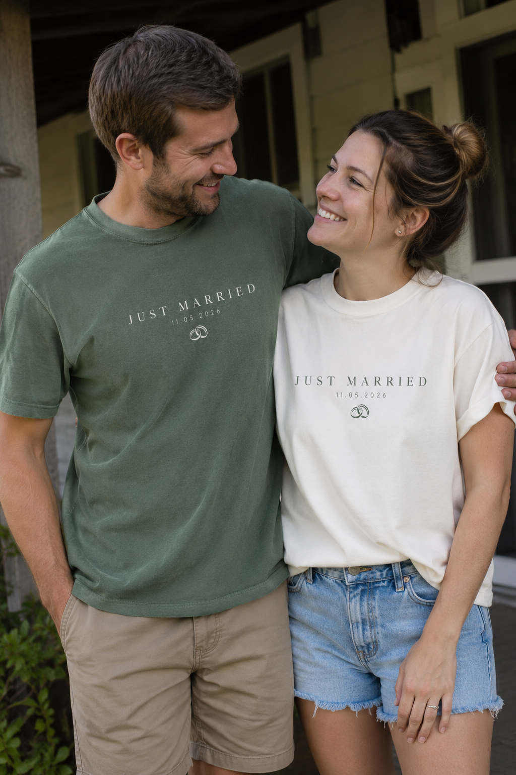 Minimal Just Married Tee - Custom Newlywed Shirt