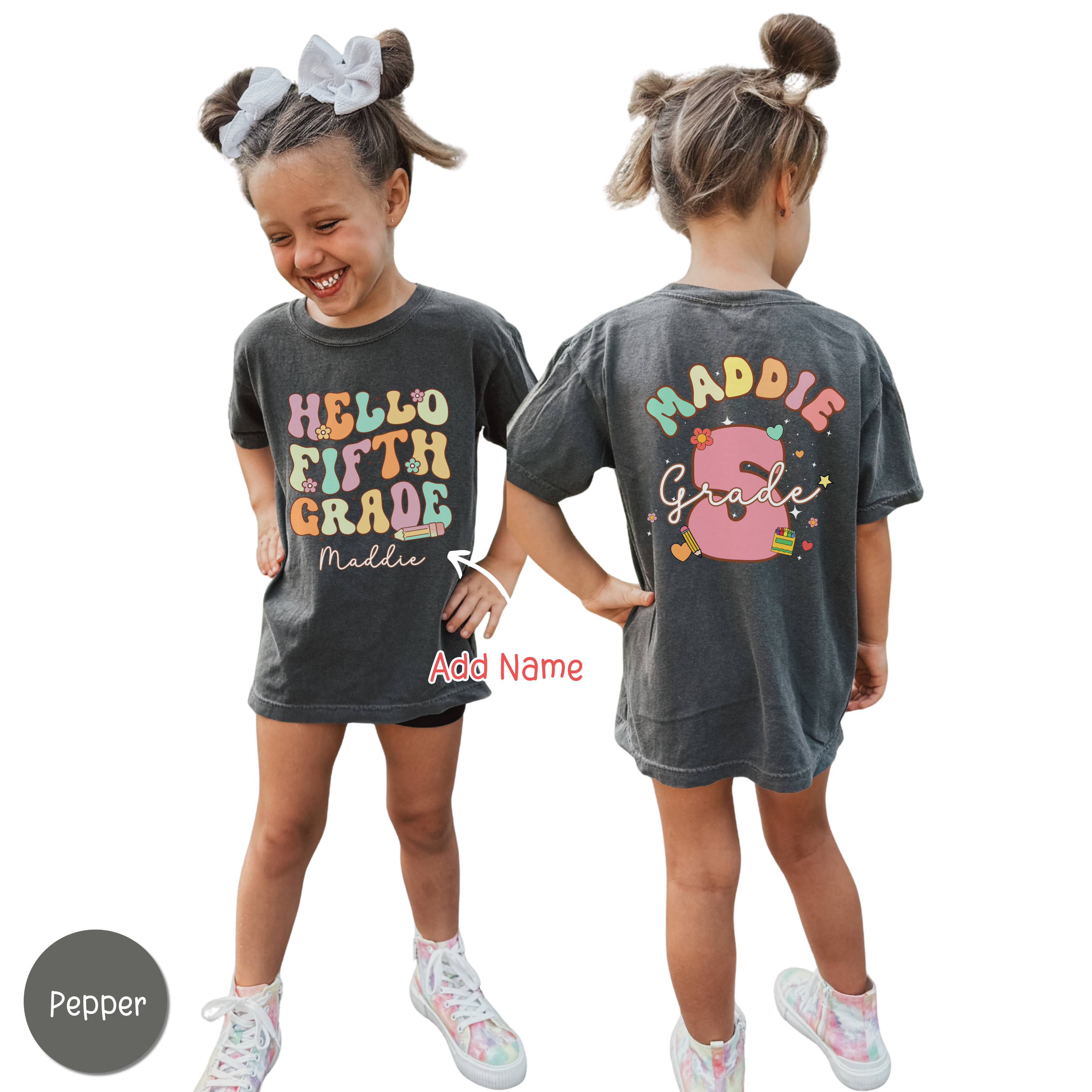 Personalized 5th Grade Shirt for Girls | Hello Fifth Grade Comfort Colors Tee | Custom Name Back to School Shirt