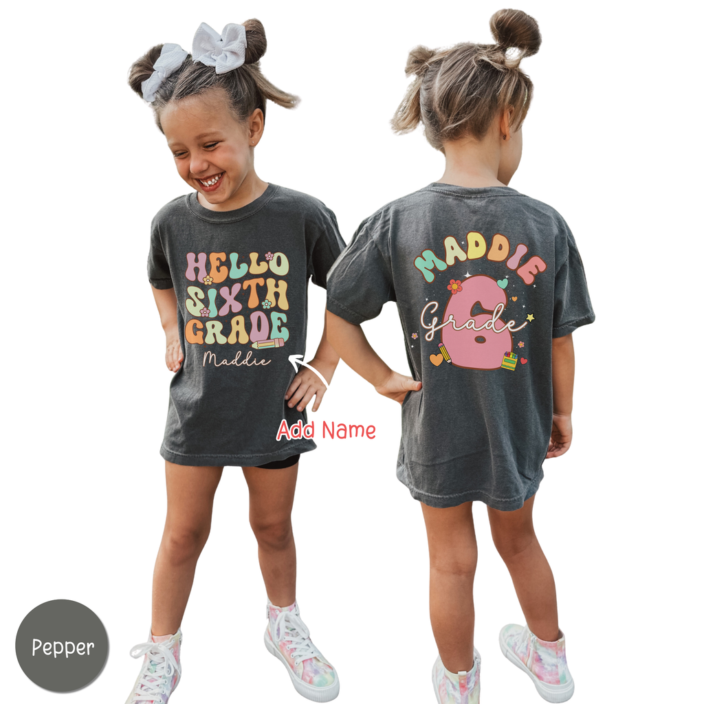 Personalized Sixth Grade Shirt for Girls | Hello 6th Grade Tee