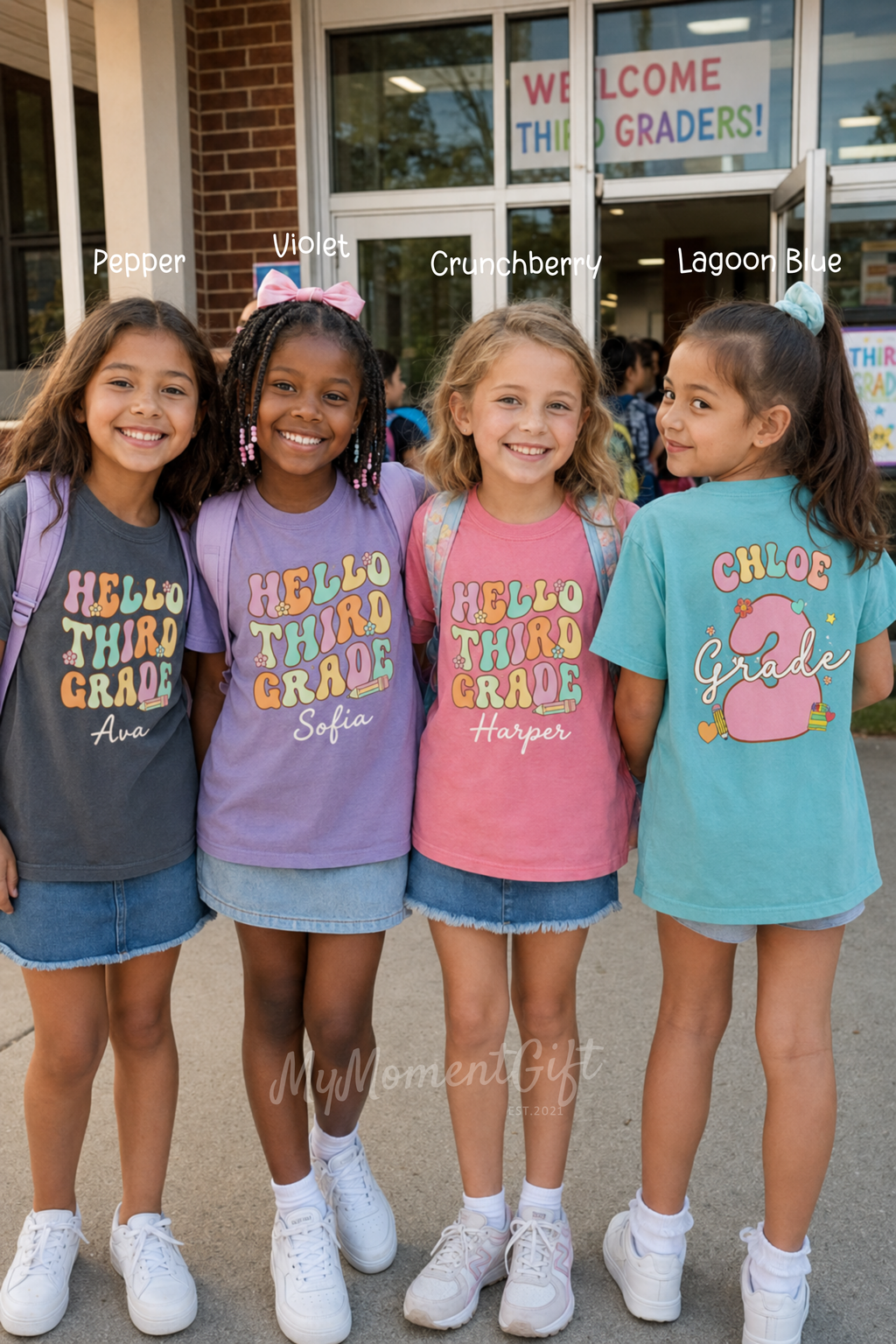 Personalized Hello Third Grade Shirt for Girls, Custom Name 3rd Grade Kids Tee