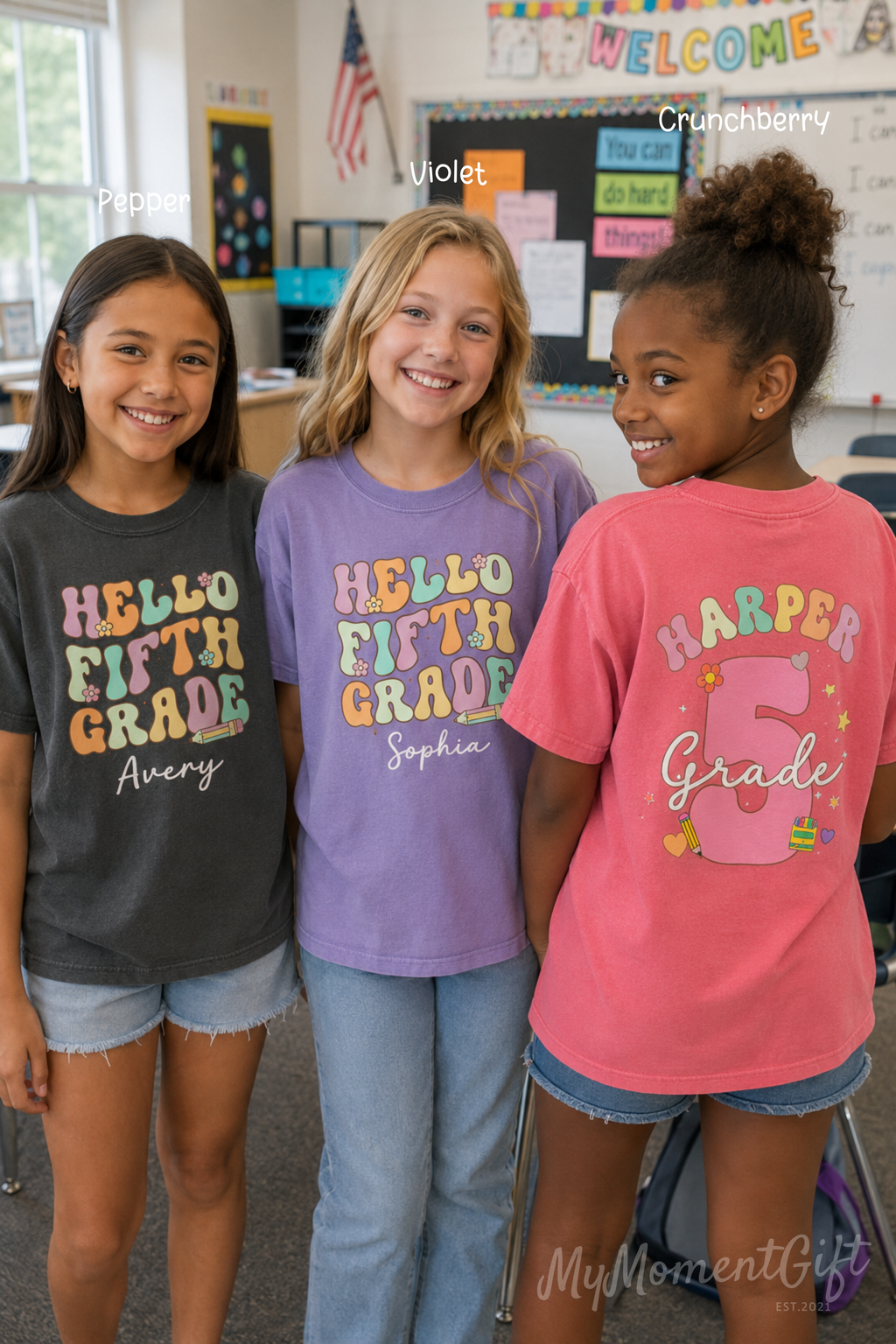 Personalized 5th Grade Shirt for Girls | Hello Fifth Grade Comfort Colors Tee | Custom Name Back to School Shirt