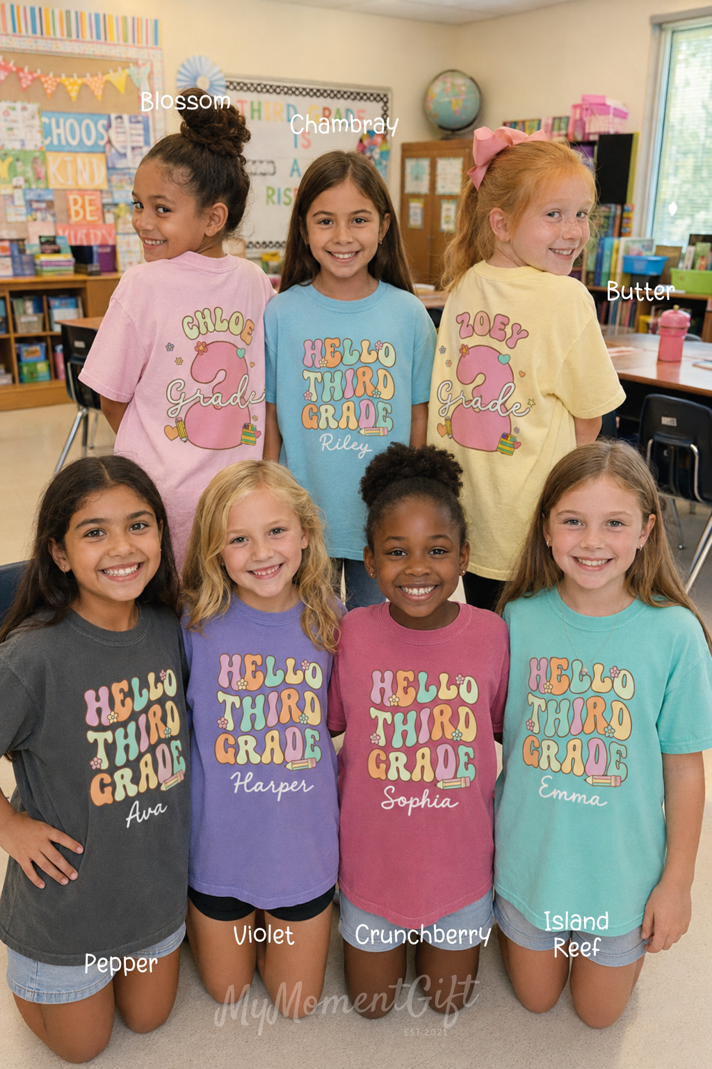 Personalized Hello Third Grade Shirt for Girls, Custom Name 3rd Grade Kids Tee