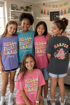 Personalized Hello Fourth Grade Shirt for Girls, Custom Name 4th Grade Kids Tee