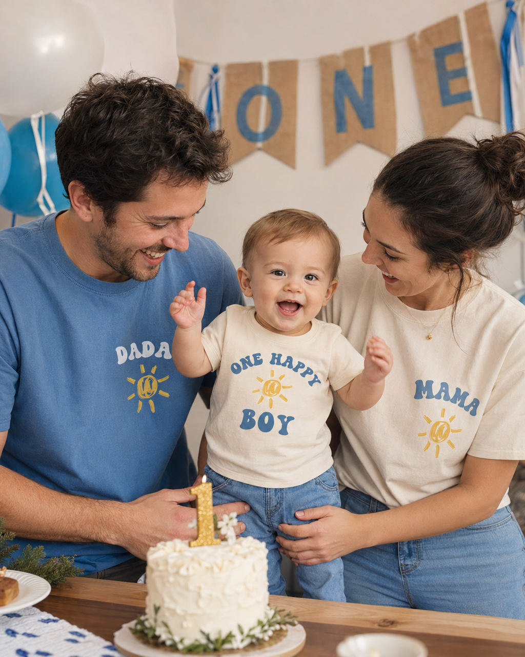 Custom One Happy Boy Birthday Baby T-Shirt | Sun First Birthday Outfits | Sunshine Birthday Theme | First Trip Around The Sun Birthday Outfit