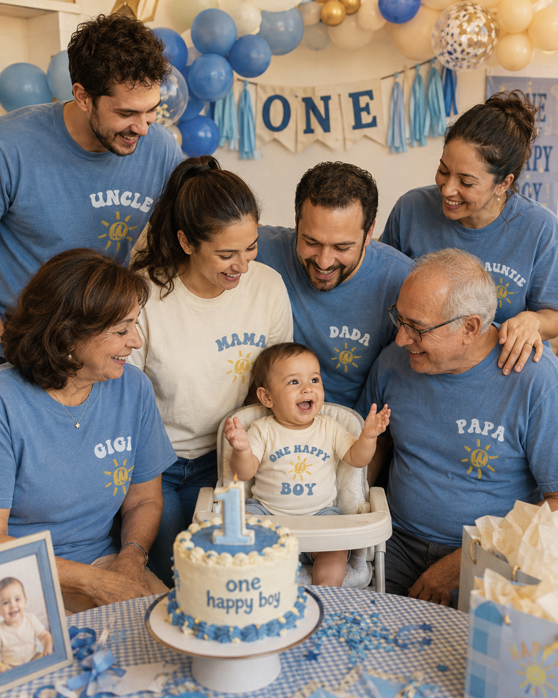 Custom One Happy Boy Matching Family Shirt | 1st Birthday Shirt for Boy - Kid Size