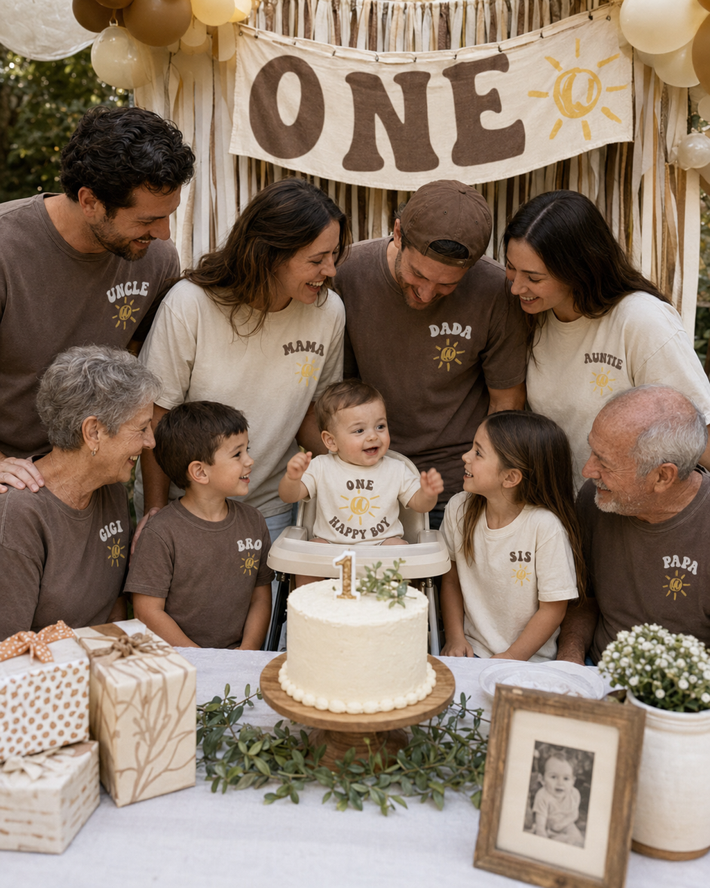 Custom One Happy Boy Birthday Baby T-Shirt | Sun First Birthday Outfits | Sunshine Birthday Theme | First Trip Around The Sun Birthday Outfit