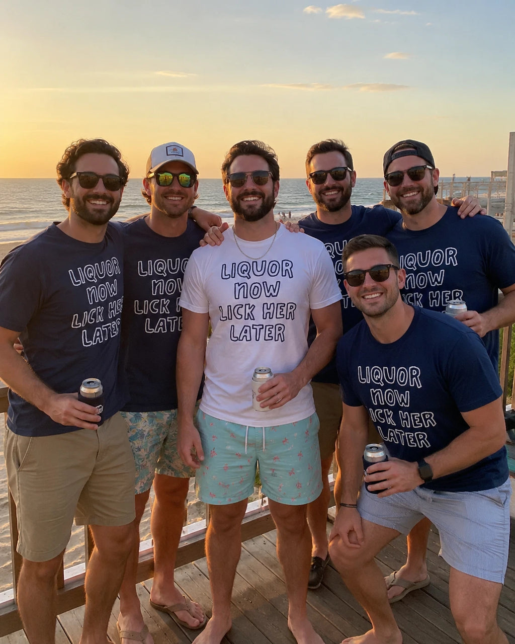 Liquor Now Lick Her Later | Fun Adult Drinking Bachelor Party T-Shirt