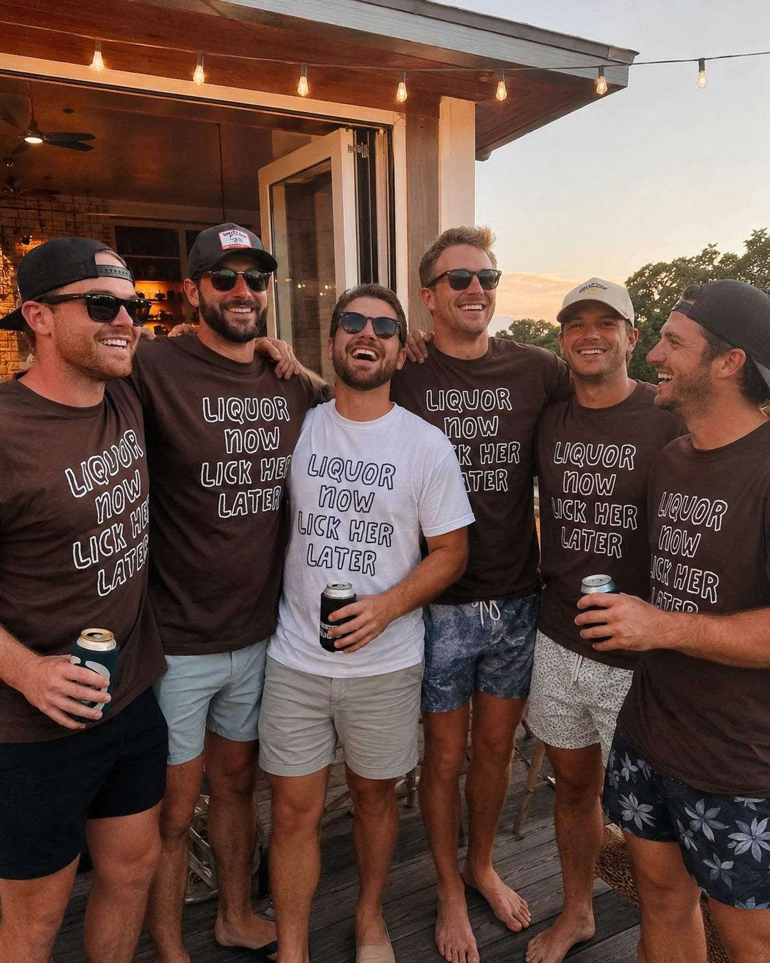 Liquor Now Lick Her Later | Fun Adult Drinking Bachelor Party T-Shirt