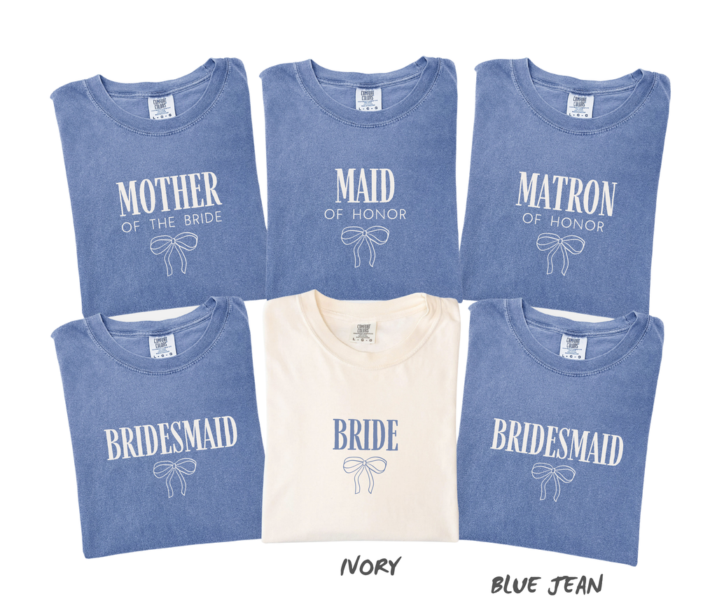 Matching Bride & Bridesmaid Shirts with Bow Design