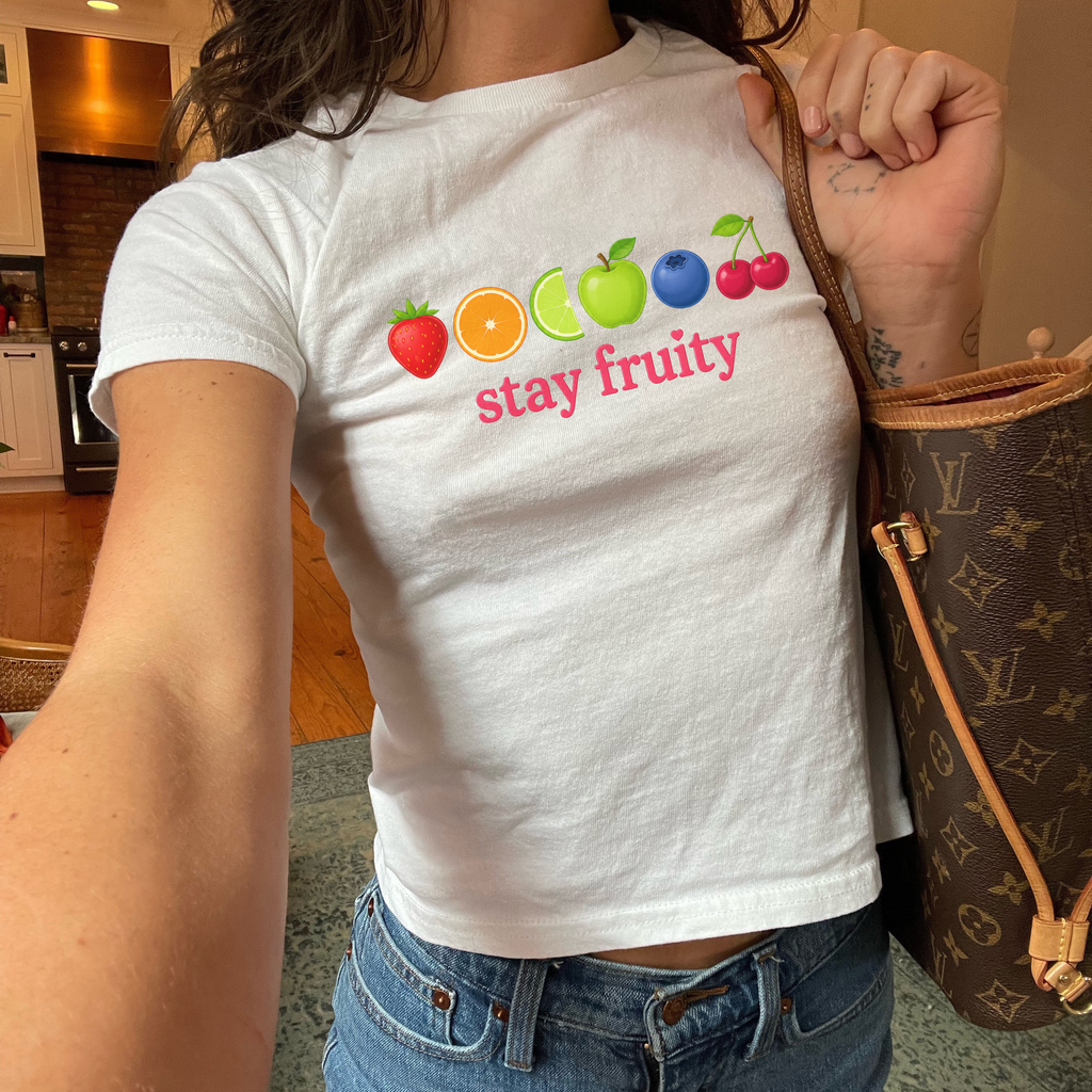 Stay Fruity Lesbian Pride Crop Tee | LGBTQ Pride Y2K Aesthetic Shirt